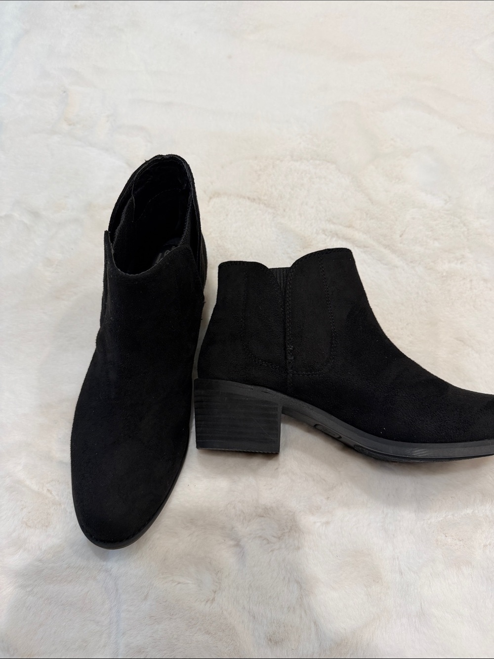 Bass Black Faux Suede Ankle Boots with Low Block Heel - Women's Size 6.5